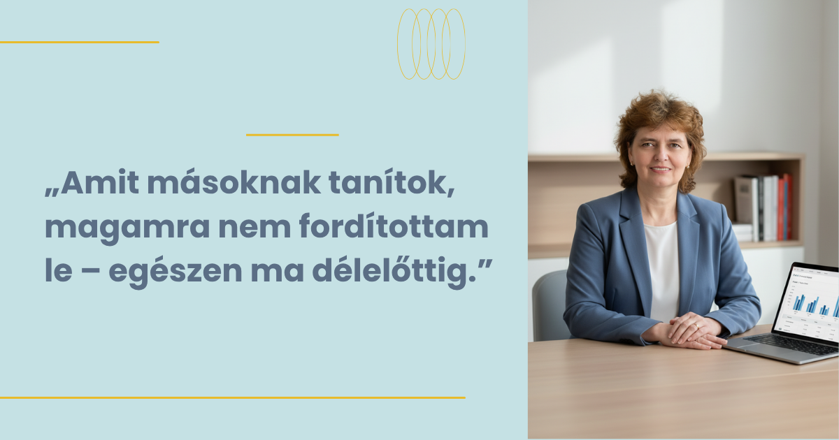 „Zsoldosné Egry Zsuzsanna adótanácsadó portréja az idézettel: nyugdíjbiztosítás adójóváírás SZJA mentes jövedelemmel is igénybe vehető – amit másoknak tanítok, magamra nem fordítottam le, egészen ma délelőttig"